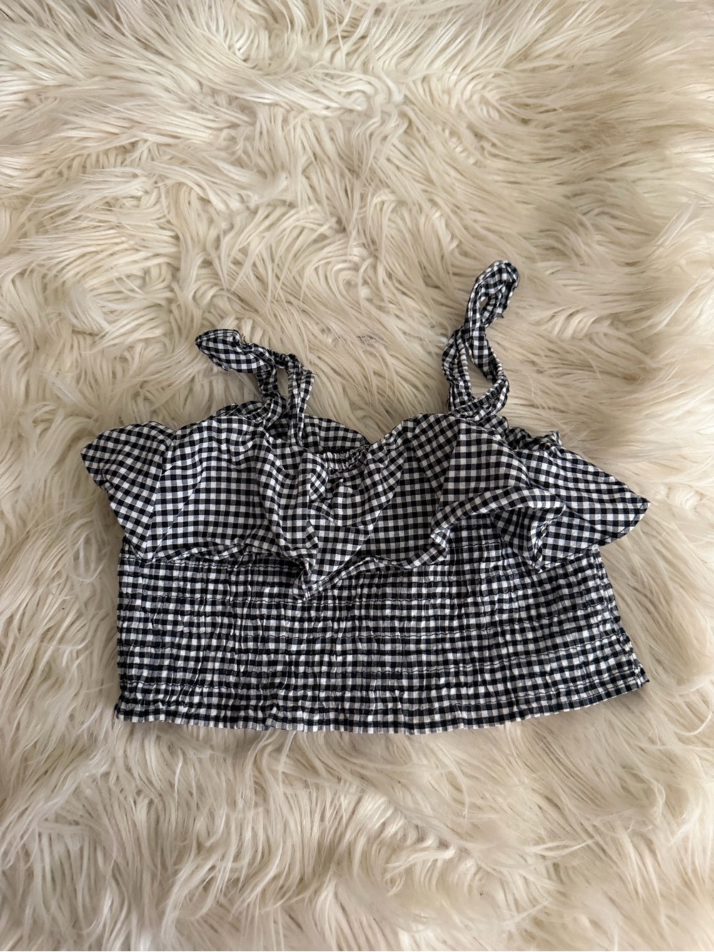 ZARA Girls Gingham Ruffle Crop Tank Top